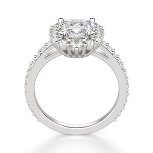 Bague de fiançailles Halo en diamant taillé coussin pour femme - Product Image 2