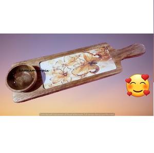 Long Bat Shape Printed Wooden Platter Handcrafted Decorative Serving Tray <b>for</b> Snacks, Appetizers, and Dining Table <b>Display</b> - Product Image 3