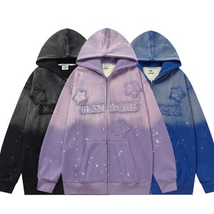 Vente en gros Streetwear avec patch de broderie en coton unisexe surdimensionné délavé à l'acide personnalisé sweats à capuche zippés pour hommes - Product Image 1