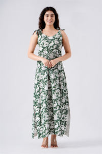 Nueva Venta caliente indio Floral mano bloque impreso puro algodón Rifle vestido de tela verde ropa de mujer vestido de verano ligero - Product Image 4