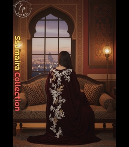 Venta al por mayor elegante vestido de noche de terciopelo granate con bordado de plata-Ropa de fiesta y boda de lujo | Tendencias de Cp - Product Image 4