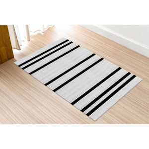 Black And White Striped Printed Runner Rug, Home Decor Carpet,Nonwoven Thin Rug - Product Image 3