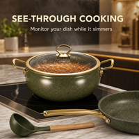 Ensemble de casseroles en céramique avec bordure dorée, 11 pièces, vert moucheté, avec couvercles en verre, cuisine, OEM ODM, vente en gros