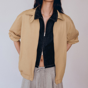 Veste zippée beige pour femmes, style bomber décontracté et léger, pour un look tendance au quotidien, mode urbaine élégante et moderne - Product Image 2