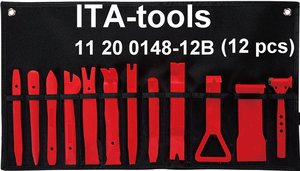 ITA Tools Kit de 12 outils de démontage de garnitures et de panneaux composites (Rouge/Bleu) à commande manuelle, emballé dans une pochette en nylon, boîte blanche - Product Image 5