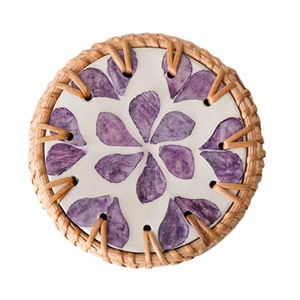 High Quality <b>Rattan</b> Ceramic Coaster with Mother of Pearl Inlay Best Selling Hot New Product From Vietnam - Product Image 6