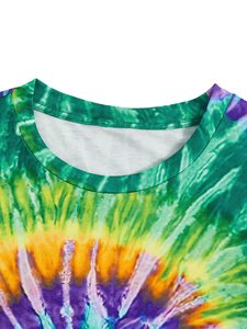T-shirt d'été à manches courtes personnalisé pour femmes T-shirt en coton uni à col rond, décontracté et ample, imprimé cravate Diye pour femmes - Product Image 4