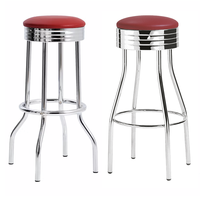 Tabouret de bar rétro chromé avec siège en PU rouge, style américain des années 1950, chaise haute de bar pour restaurant, café, pub et bar à thème