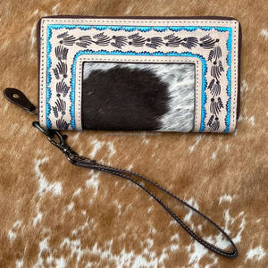 กระเป๋าคลัทช์หนังวัวมีสไตล์สไตล์ตะวันตกพร้อมซิปยาวกระเป๋าคลัทช์ใส่โทรศัพท์ใช้งานได้หลากหลาย - Product Image 2