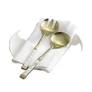 Ensemble de service à salade de haute qualité meilleur article ensemble de cuillère et fourchette de service à salade en acier inoxydable avec poignée en nacre - Product Image 1
