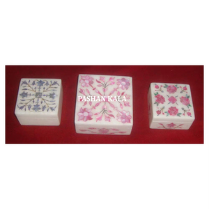 Handmade <b>White</b> Marble Mother Of Pearl Inlay Jewellery <b>Box</b> Square Shade Flower Design Multi Color Used <b>Gifting</b> And Multi Purpose - Product Image 1