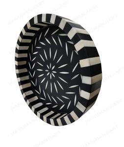 Lujosa bandeja/plato de color gris con incrustaciones de hueso hechas a mano con mango dorado Fabricante DE PRODUCTOS DE LA India. - Product Image 5