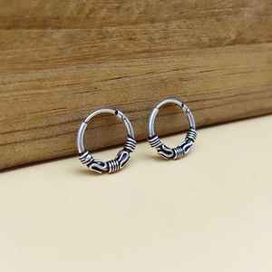 Boucles d'oreilles créoles traditionnelles en argent sterling 925 faites à la main bijoux de mariage de style bohème vintage - Product Image 1