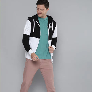 Sudadera con capucha y cremallera para hombre, 100% algodón, felpa francesa, con bloques de color, gruesa, con logotipo personalizado, OEM, al por mayor - Product Image 1
