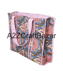 Sac fourre-tout matelassé en coton pur 100 % pour femmes indiennes, fait main avec imprimé floral en blocs, idéal pour le bureau et l'usage quotidien - Vente en gros pour l'exportation - Product Image 5