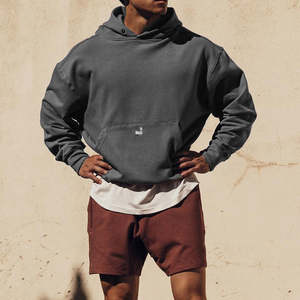 เสื้อฮู้ดผู้ชายขนาดใหญ่โอเวอร์ไซส์500Gsm frenchterry ผ้าฝ้ายซักกรดแบบสวมหัวโลโก้ที่กำหนดเอง - Product Image 2