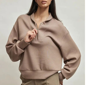 Sweat-shirt d'hiver en coton surdimensionné pour femmes, col demi-zip, polaire imprimé, technique, spandex, demi-zip, vente en gros OEM - Product Image 5