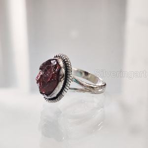 Bijoux en pierre brute bague pour femme grenat naturel pierre précieuse brute janvier pierre de naissance bague bohème bijoux bague en argent Sterling 925 - Product Image 3