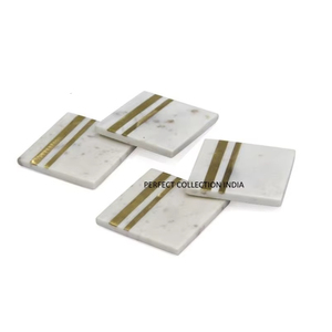 Posavasos de mármol natural sólido/Posavasos redondo personalizado con borde de diseños de metal para el hogar Hotel café té posavasos redondo y rectangular - Product Image 2