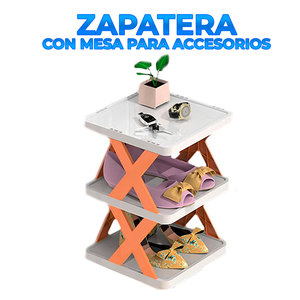 Scarpiera Doppia in Plastica Moderna e Minimalista con Tavolino Accessorio, Convertibile, Pieghevole e Facile da Montare, Arredamento per la Casa - Product Image 5