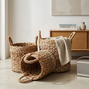 Ensemble de paniers de rangement en écorce de bananier naturelle, tressage épais, poignée en forme d'arche, pot cylindrique, décoration artistique pure pour la maison, artisanat - Product Image 4
