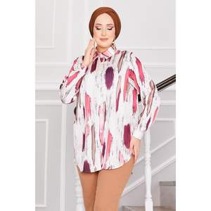 Claret <b>Red</b> <b>Satin</b> Patterned Tunic for Women Elegant <b>Blouses</b> & Shirts - Product Image 4