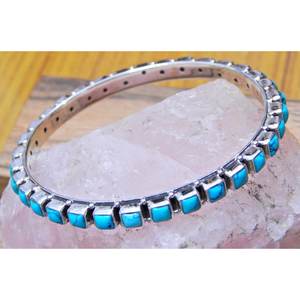 กำไลเงินแท้ 925 ทำมือ ประดับด้วยพลอยเทอร์ควอยซ์ธรรมชาติ ดีไซน์คลาสสิก ขนาด 2-4 เหมาะเป็นของขวัญสำหรับคนรักเครื่องประดับเงิน - Product Image 2