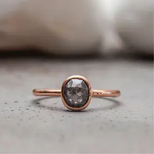 Anello ovale con sale e pepe con vero diamante anello di fidanzamento personalizzato di alta qualità con castone solitario per le donne