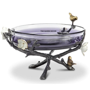 ชามตกแต่งดีไซน์ใหม่ล่าสุด ฐานหินอ่อนโลหะอะลูมิเนียม ท็อปกระจก ขัดเงาสีทองโบราณ - Product Image 5