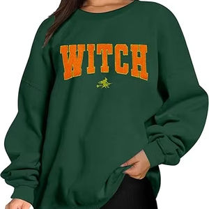 Sudaderas con capucha con estampado de bruja de Halloween de gran tamaño para mujer, sudaderas gráficas de lana, jersey de manga larga con bolsillo, nueva moda 2025 - Product Image 1