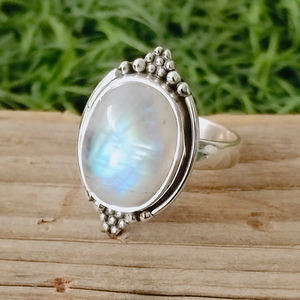 Nouvelle arrivée solide 925 argent Sterling naturel arc-en-ciel pierre de lune 10x14mm lunette réglage à la main anneau pour les femmes bijoux fins - Product Image 1