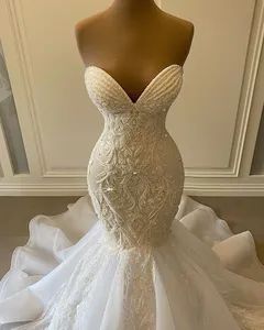 <span class=keywords><strong>Robe</strong></span> <span class=keywords><strong>de</strong></span> <span class=keywords><strong>mariée</strong></span> sirène bustier <span class=keywords><strong>de</strong></span> haute qualité avec appliques en <span class=keywords><strong>dentelle</strong></span> perlée à la main et traîne chapelle en organza - Product Image 3