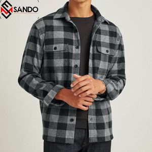 Camisa polar gruesa para hombre, camisa informal a rayas elásticas, cálida, personalizada, 100% de algodón, lana merina, a cuadros, manga larga - Product Image 3
