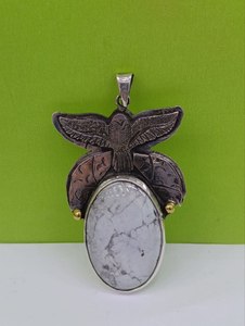 Collier artisanal en argent sterling 925 avec pendentif en turquoise, motif animal (Aigle, Loup, Lion), pierre naturelle, chaîne de 65 cm, pendentif de 5 cm - Product Image 5