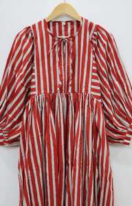 Vestido MIDI de verano de alta calidad Estilo informal con ajuste holgado Bloque de cintura natural Estampado Rayas Cuello profundo Cierre de cuerda Vestido largo - Product Image 3