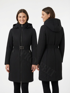 Manteau d'hiver matelassé à capuche long, style tendance 2026, ceinture à la taille, veste chaude rembourrée, fermeture éclair, coupe ajustée, décontracté, manteaux matelassés - Product Image 5