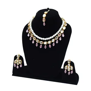Conjunto de Collar Kundan con Piedra Monalisa, Chapado en Oro, Joyería Fina para Novia, Acero Inoxidable para Boda - Product Image 2