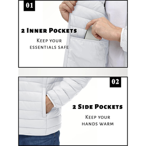 เสื้อแจ็คเก็ตพัฟเฟอร์น้ำหนักเบาสำหรับผู้ชาย คอตั้ง กันน้ำ กันลม ซิปเต็มตัว อุ่นสบาย เหมาะสำหรับทำงานกลางแจ้ง ลำลอง ฤดูหนาว - Product Image 3