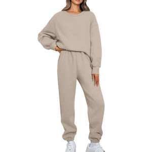 Ropa informal suelta para mujer, conjunto informal de dos piezas, jersey con capucha, pantalones de chándal de longitud completa, cremallera con paneles, logotipo personalizado de gran tamaño - Product Image 2