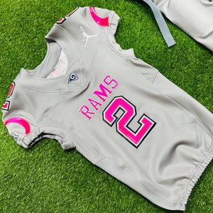 ชุดเสื้อเจอร์ซีย์สำหรับผู้ชายชุดเสื้อฟุตบอลอเมริกันพิมพ์ลายซับลิเมชันโลโก้ตามสั่ง - Product Image 2