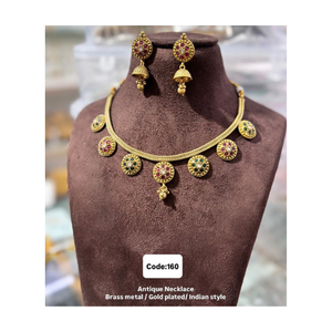 Ensemble de collier antique Regal avec boucles d'oreilles et design à l'aspect lourd Top Partywear et bijoux de mariée exportés d'Inde - Product Image 1