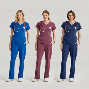 Ensemble de blouses et pantalons tissés YUHONG anti-rides à col en V et manches courtes pour femmes, idéal pour les salons de beauté et les spas - Product Image 1