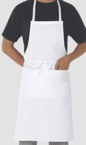 Patrón personalizado Logo Poliéster Babero Delantal de cocina Durable Algodón Transpirable Chef Delantal Sublimación barata Delantales de algodón en blanco - Product Image 6