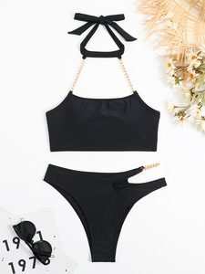 PASUXI Vente chaude Maillot de bain deux pièces à chaîne métallique de couleur unie tendance Maillot de bain sexy Bikini pour femmes - Product Image 5