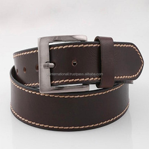 Ceinture en cuir véritable de vache pour homme, décontractée, ajustable, marron foncé, de haute qualité, vente en gros, avec couture complète - Product Image 4