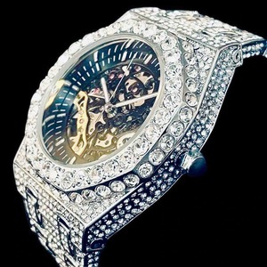 Montre automatique de luxe pour homme, style hip-hop, avec diamants Moissanite VVS, personnalisable, bracelet en platine, verre, style bling tendance - Product Image 3