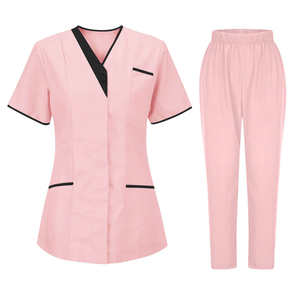 Ensemble d'uniformes de salon unisexe de haute qualité, écologique, manches courtes, vêtements de travail de spa, tenue de travail d'infirmière, combinaison de travail en toile HI-W3552, couleur personnalisée - Product Image 5