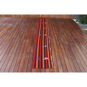 1.4x10.3 ft Rug, Vintage Turkish <b>Runner</b> Rug, <b>Red</b> Kilim Wool Rug - Product Image 1