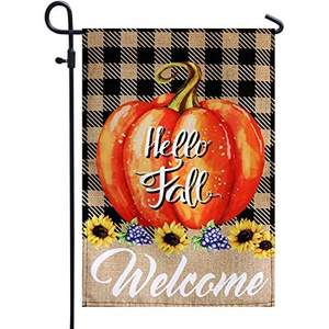 Lot de 10 drapeaux de jardin Hello Fall, motif à carreaux Buffalo d'automne avec citrouilles - Petits drapeaux de bienvenue verticaux pour jardin, 12x18, double face - Product Image 6