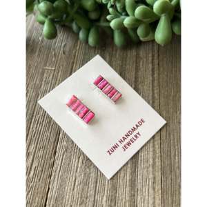 Pink Opal <b>Stud</b> <b>Earrings</b> in <b>Sterling</b> <b>Silver</b>-Geometric Design Man-Made Stone - Product Image 3